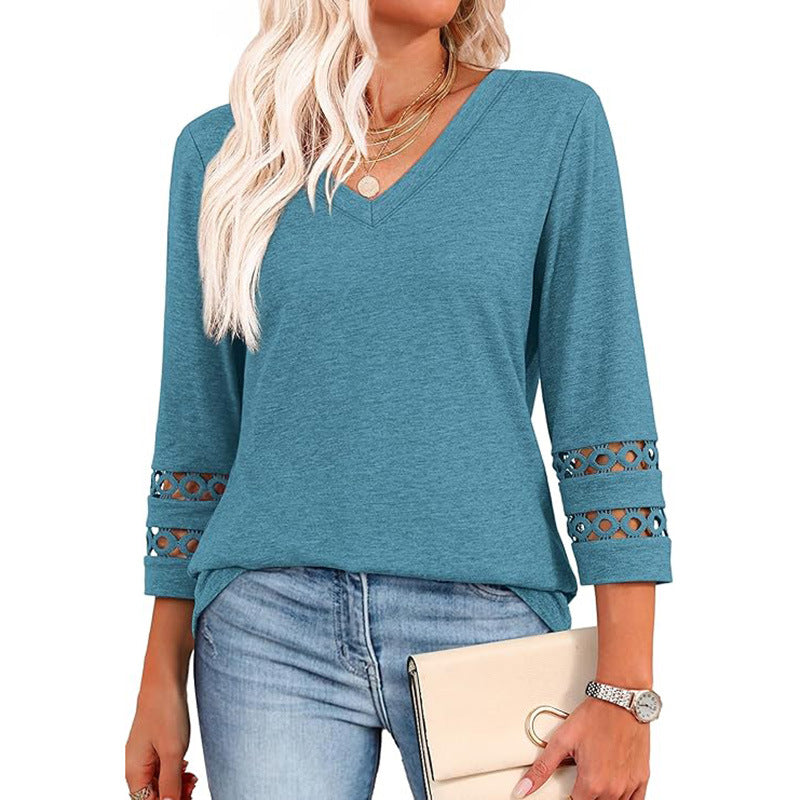 3/4 Maglione da donna a maniche lunghe con scollo a V alla mod