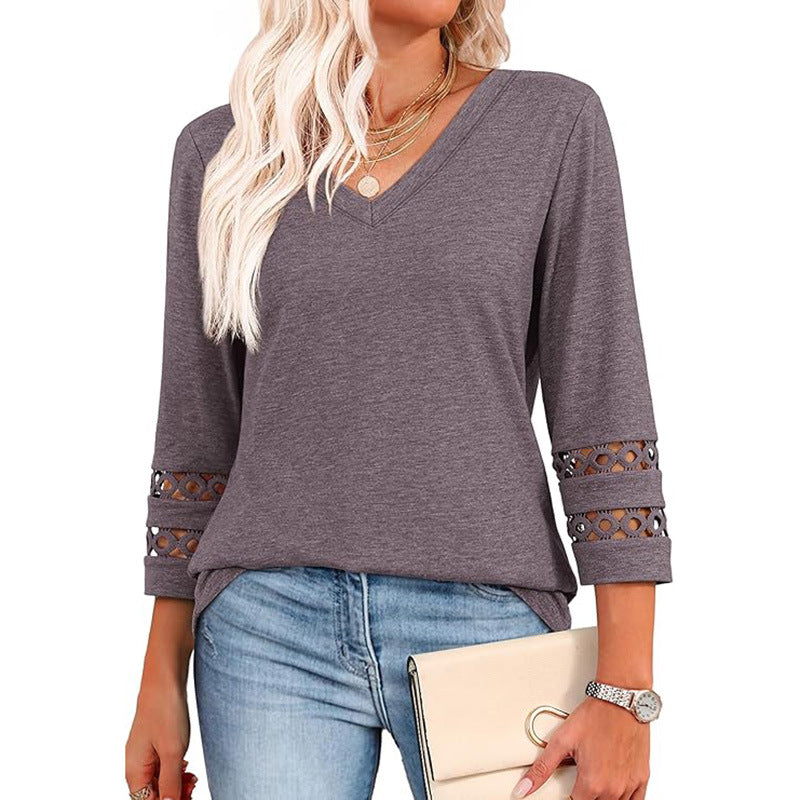 3/4 Maglione da donna a maniche lunghe con scollo a V alla mod