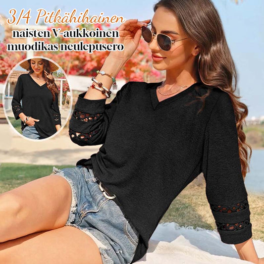 3/4 Maglione da donna a maniche lunghe con scollo a V alla mod