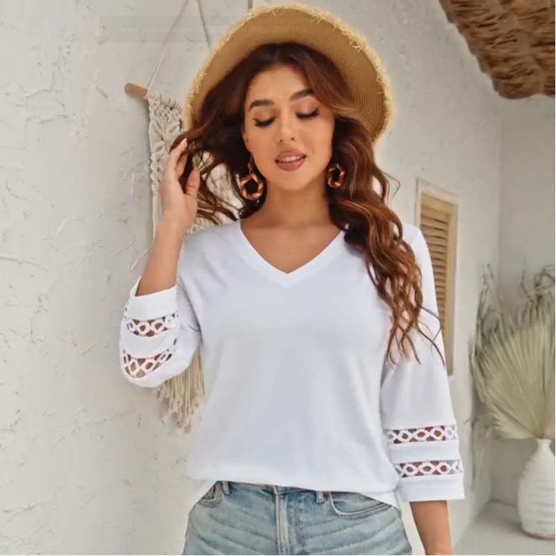 3/4 Maglione da donna a maniche lunghe con scollo a V alla mod