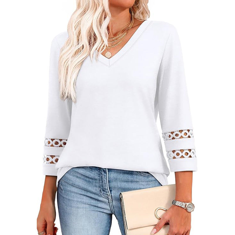 3/4 Maglione da donna a maniche lunghe con scollo a V alla mod
