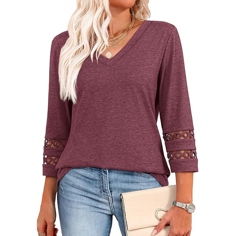3/4 Maglione da donna a maniche lunghe con scollo a V alla mod