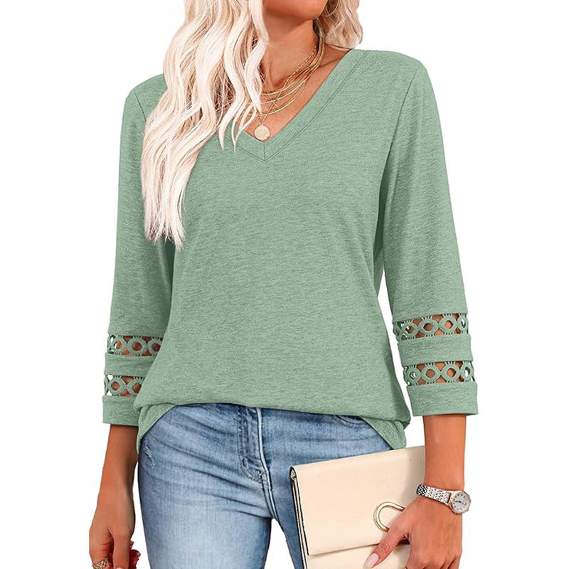 3/4 Maglione da donna a maniche lunghe con scollo a V alla mod