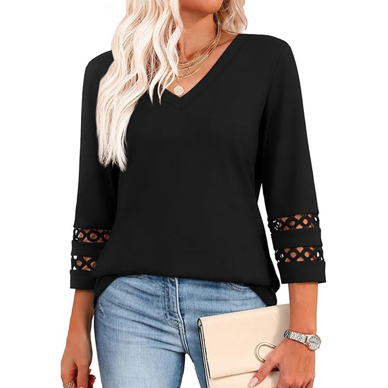3/4 Maglione da donna a maniche lunghe con scollo a V alla mod